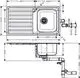 Edelstahlspüle mit Abtropffläche und einer großen Spülschüssel. Mit seitlichen Anschlüssen und sichtbaren Abmessungen für den Einbau. Marke Hansgrohe.
